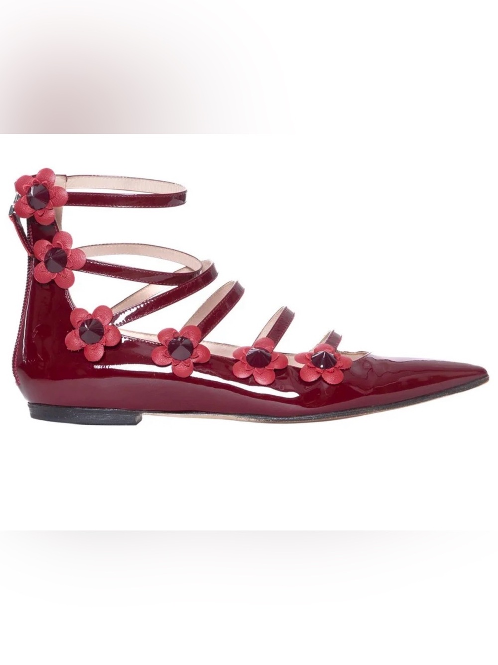 Fendi Women's Red Patent Floral Strap Flats